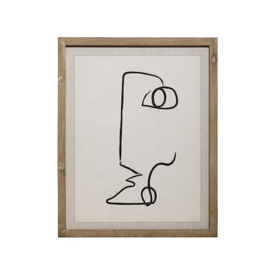 Hello Honey® Black & White Abstract Face Wall Art with Fir Wood Frame